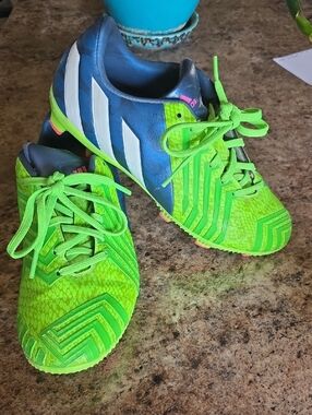 adidas Kids Neon Green and Navy Soccer Sneakers